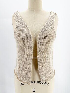 MONKI KNIT CROCHET OPEN FRONT VEST Neutral M